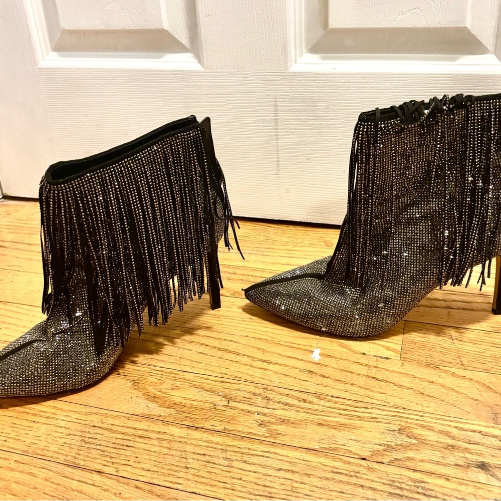 Fringe Rhinestone Ankle Boots ( brand INC)